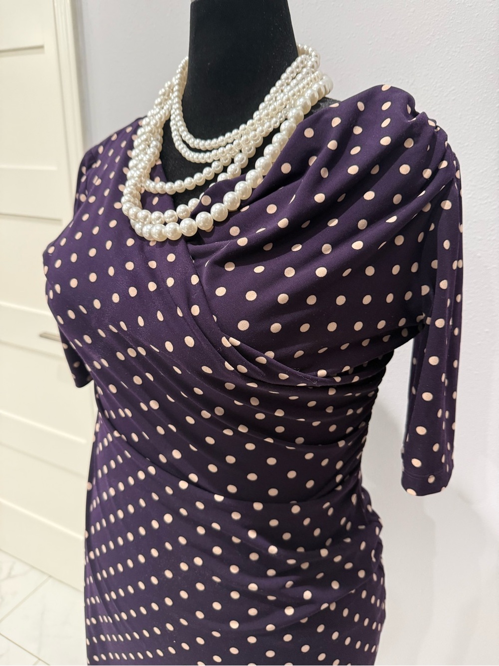 Girls' Purple Polka Dot Casual Dress with Cream Dots